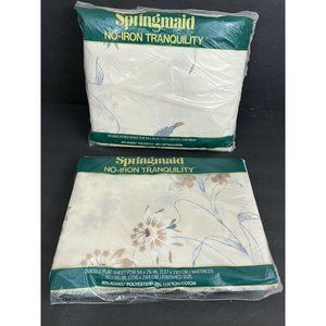 Vintage Springmaid No-Iron Tranquility Genie Double Fitted & Flat Sheets NWT NOS